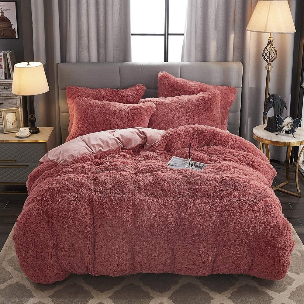 FLA$H $ALE $90 OFF    Shaggy Fluffy Faux Fur Duvet Cover Set